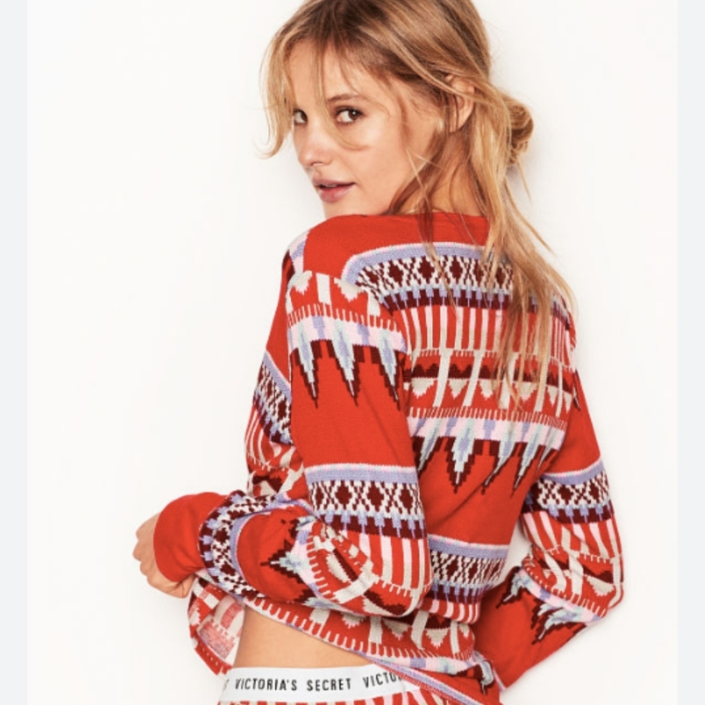 Victoria's Secret Red Fair Isle Thermal Cotton Pink & Red Heart Pajama Top XS - Picture 6 of 6